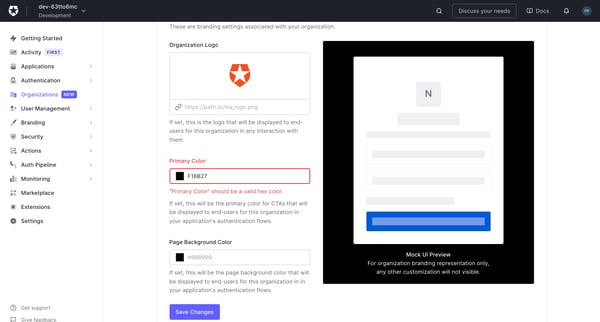 Organization Details from Auth0