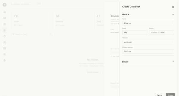 Invoices | Midday screen