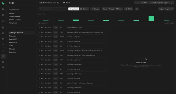Database | Supabase screen
