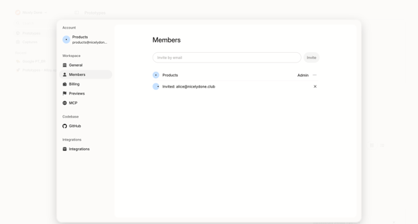 Settings » Members screen
