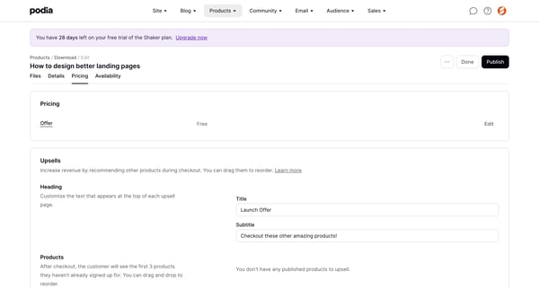 Podia How to design better landing pages screen