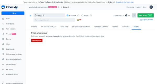Group | Delete screen