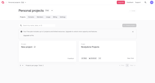 Organizations - Appwrite screen