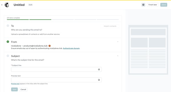 Edit email | Mailchimp screen