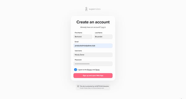 Supernotes screen