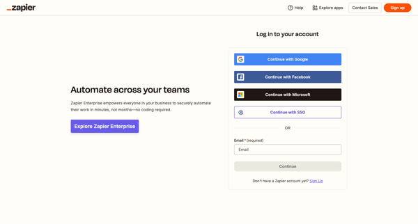 Login | Zapier screen