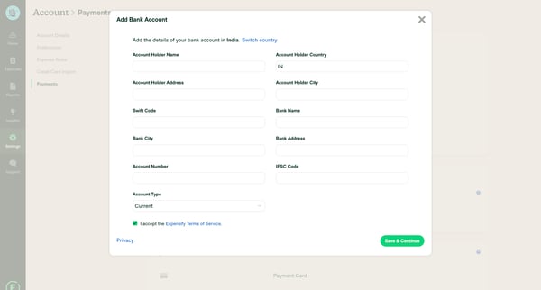 Expensify - Settings - Account screen