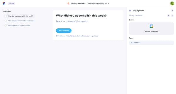 Check-in - Weekly Review screen