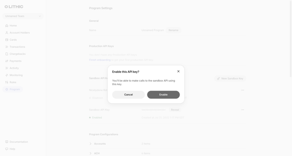 Lithic - Program Settings screen