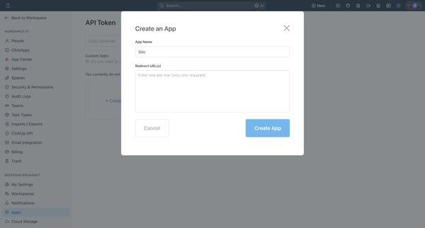 App Settings | Workspace 01 screen