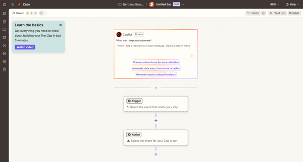 New Zap | Zapier screen