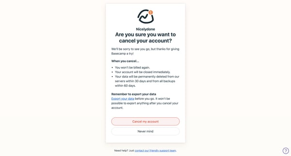 Sure you want to cancel from Basecamp