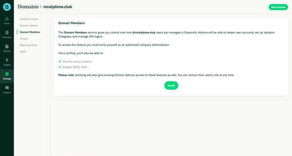 Expensify - Domains - Domain Members screen