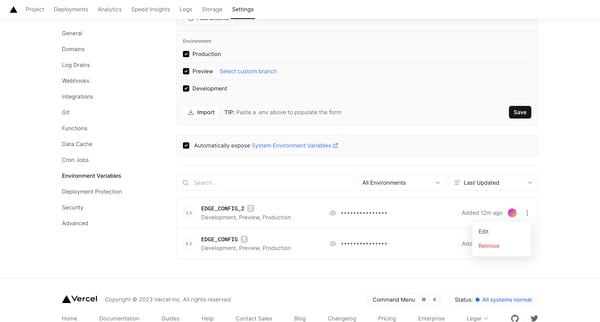 nextjs – Environment Variables - Vercel screen