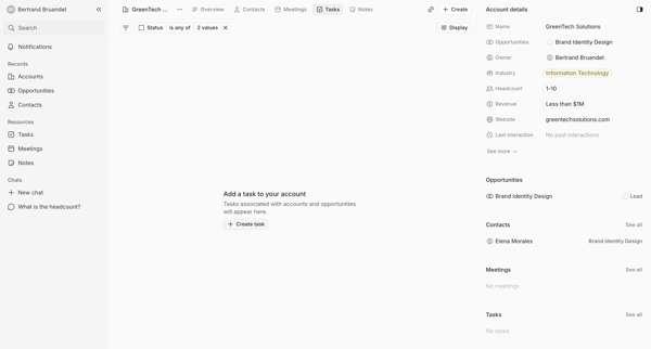 Tasks screen