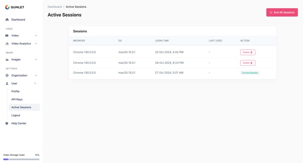 User Session - Gumlet screen