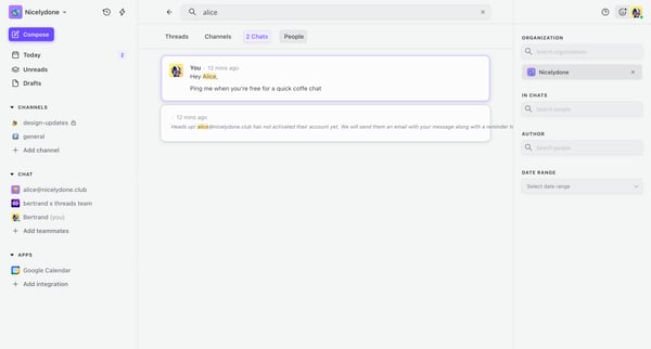 Threads screen