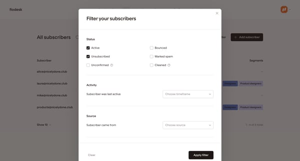 Subscribers | Flodesk screen