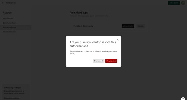 Typeform - Account screen