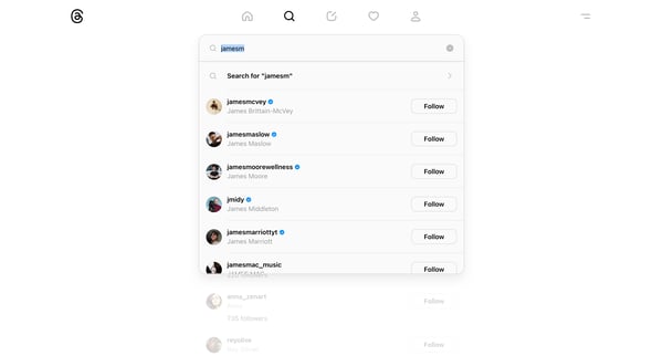 Search • Threads screen