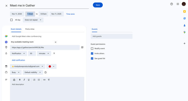 Google Calendar - Event details screen