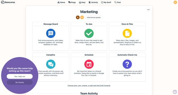 Marketing screen
