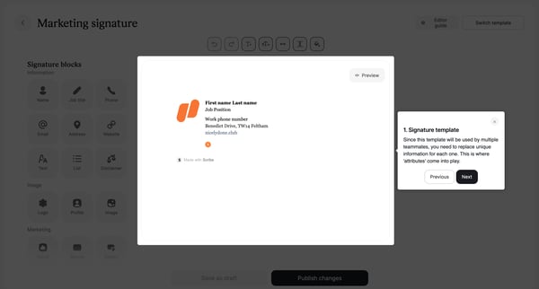 Edit | Marketing signature  Templates  Signatures  Scribe screen