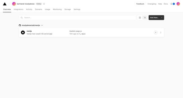 Dashboard – Vercel screen