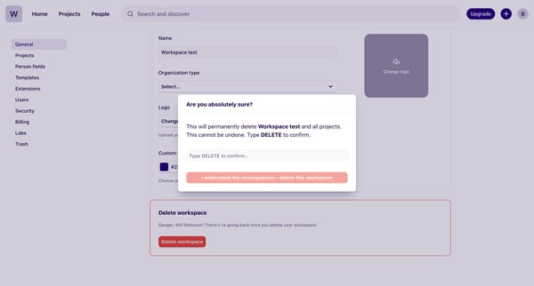 General – Workspace settings – Dovetail screen