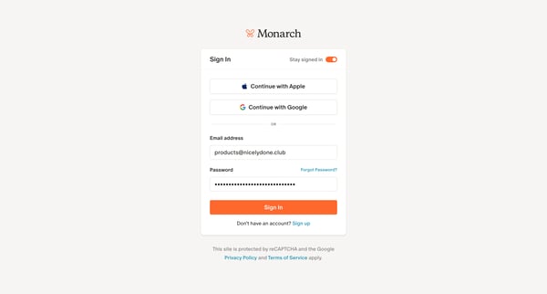 Monarch | Sign In screen