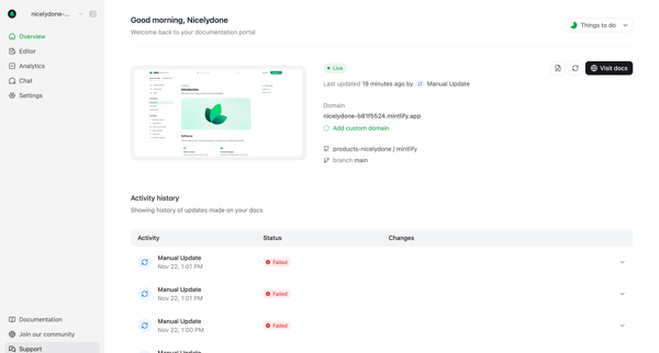 Dashboard - Mintlify screen