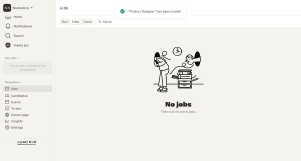 Jobs · Homerun screen