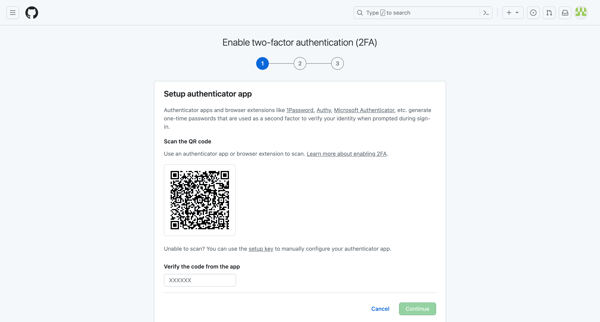 Configure two-factor authentication screen