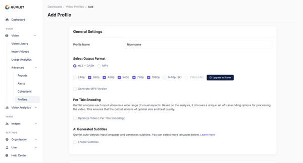 Add Profile - Gumlet screen