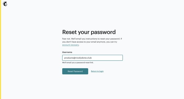 Password Reset | Mailchimp screen