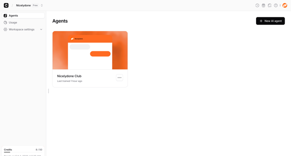 Agents - Chatbase screen