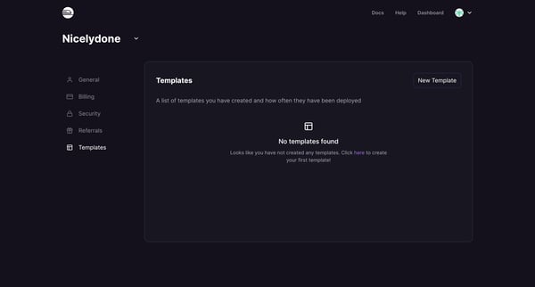 Templates screen