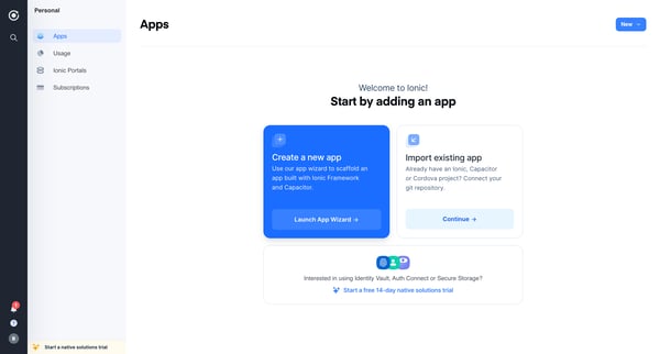 Ionic Dashboard screen