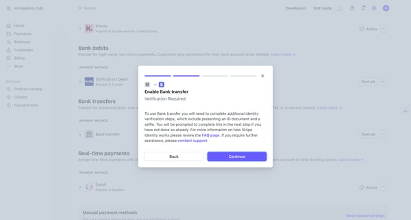 Payment methods – nicelydone.club – Stripe screen