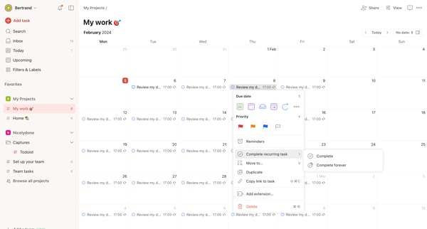 My work | – Todoist screen
