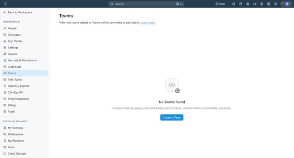 Teams | Workspace 01 screen