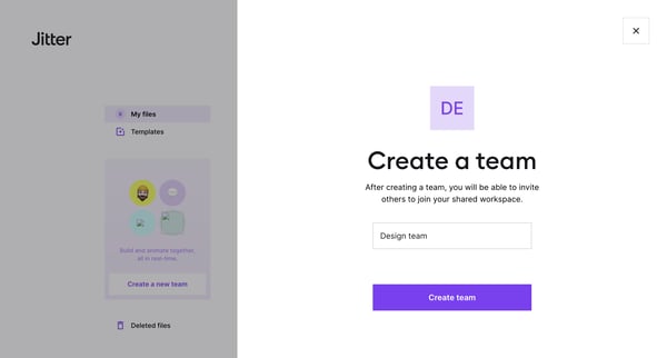 Create a team · Jitter screen