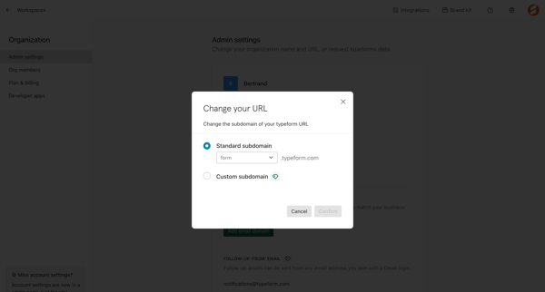 Typeform - Account screen