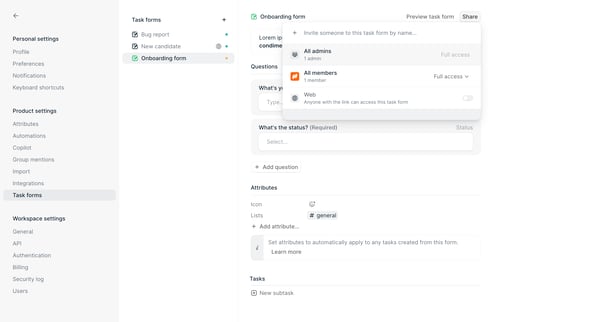 Task forms - Settings - Height from Height