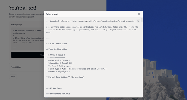 Get Started | Exa screen