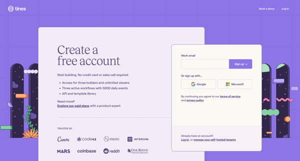 Sign up | Tines screen
