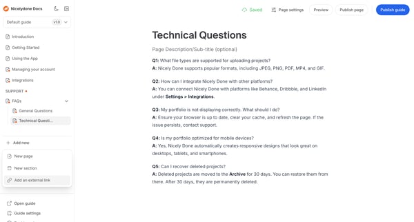 Technical Questions screen