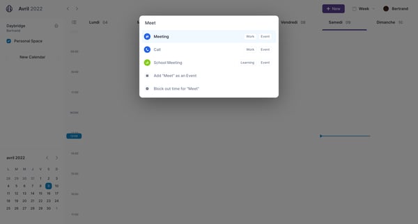 Calendars | Daybridge screen