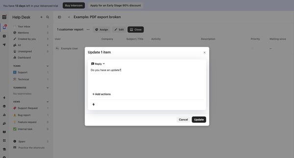 Help Desk | Nicelydone  Intercom screen