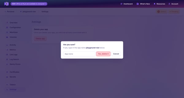 playground-raw · Settings · Fly from Fly